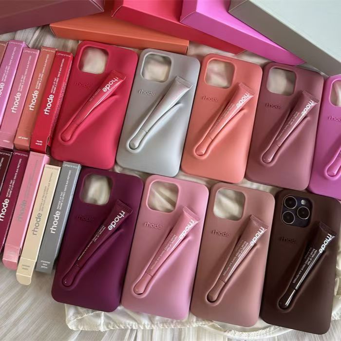 New Rhode Case for iPhone 15 16 Pro 15 16 Pro Max Lipstick Soft Silicone Portable Lip Gloss Holder Ins Hot Cover Funda Fanshion 15 plus with shell case