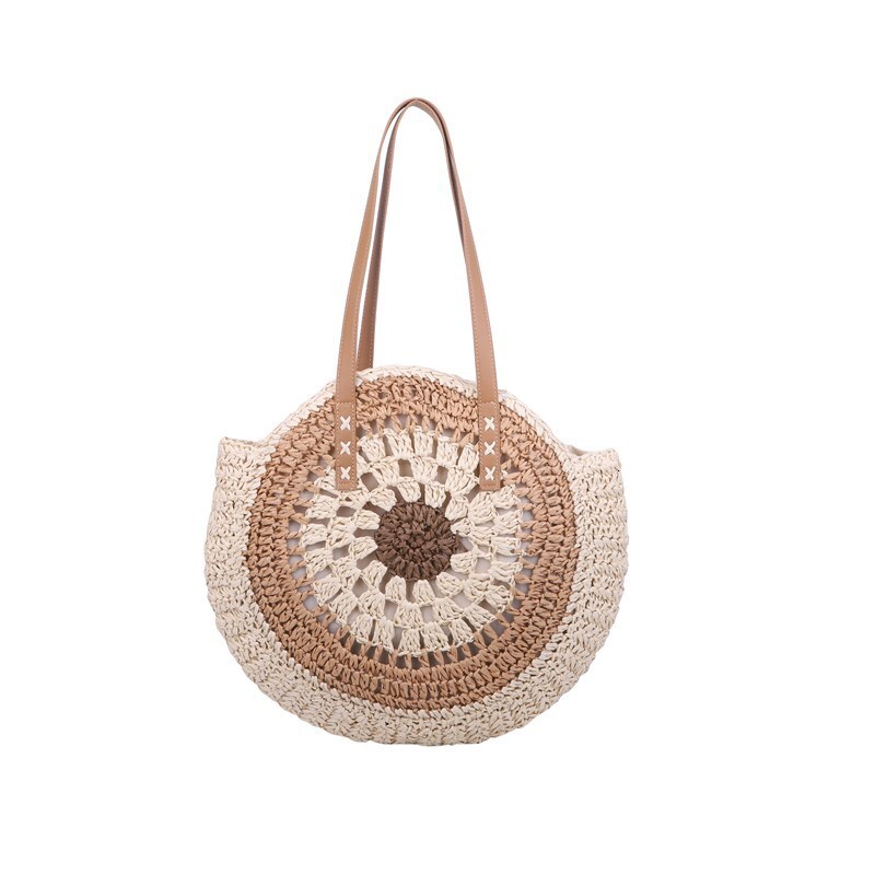 Free Shipping Designer Bag 2025 New Paper Rope Hollow Out Colorful Round Plate Straw Leisure Beach Single Shoulder Fashion Woven Women's Bag