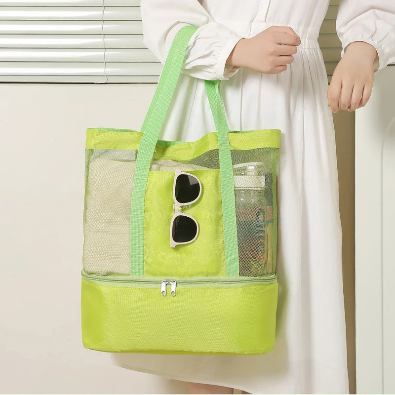 Outdoor Picnic Beach Bag Women High-Capacity Net Transparent Bag Double-Layer Tote Bag Office Heat Preservation Lunch Snack Bag 250530