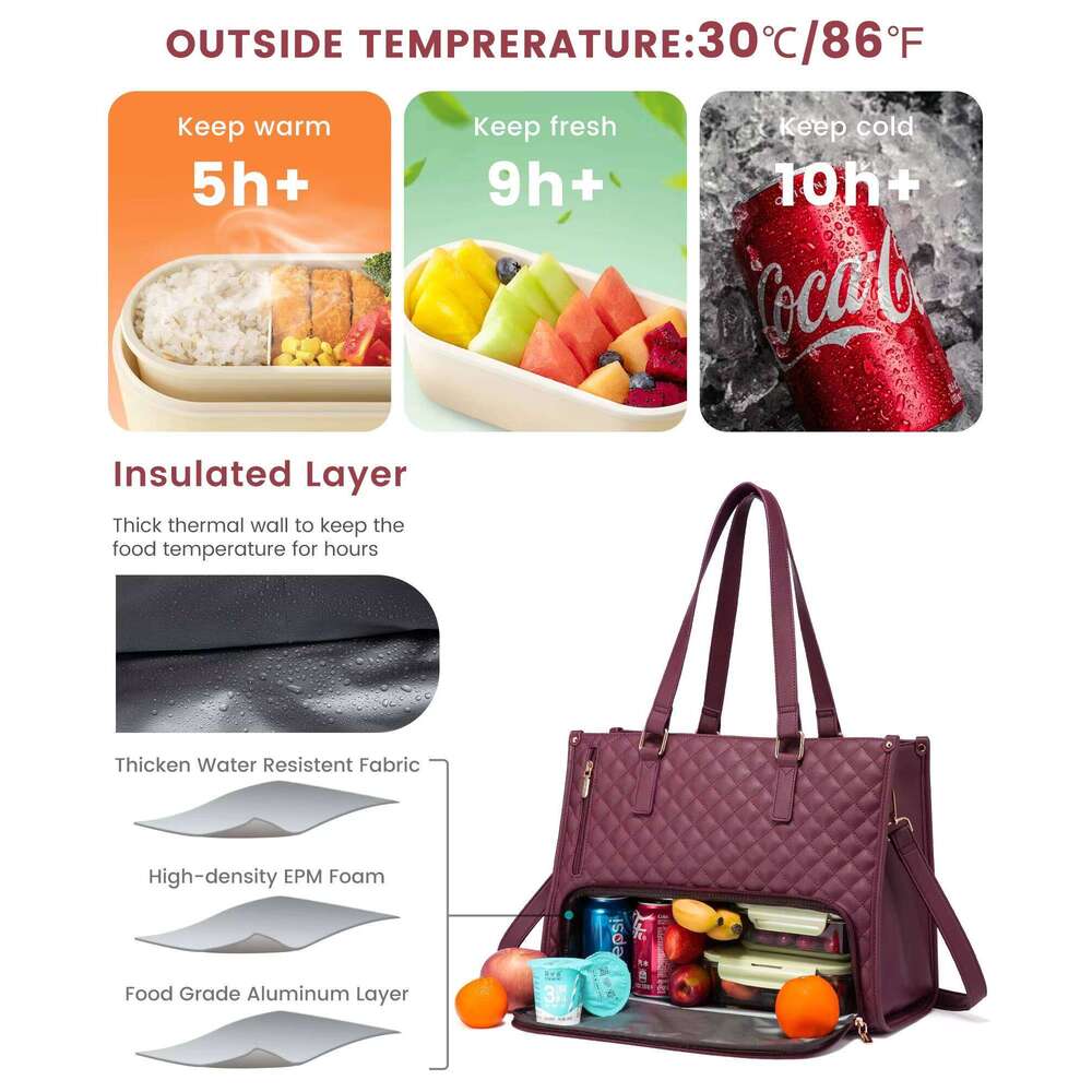 LOVEVOOK 2024 Custom Casual Ladies Shoulder Insulated Cooler Bags School Travel 15.6in Laptop Handbags Bag for Women 8b