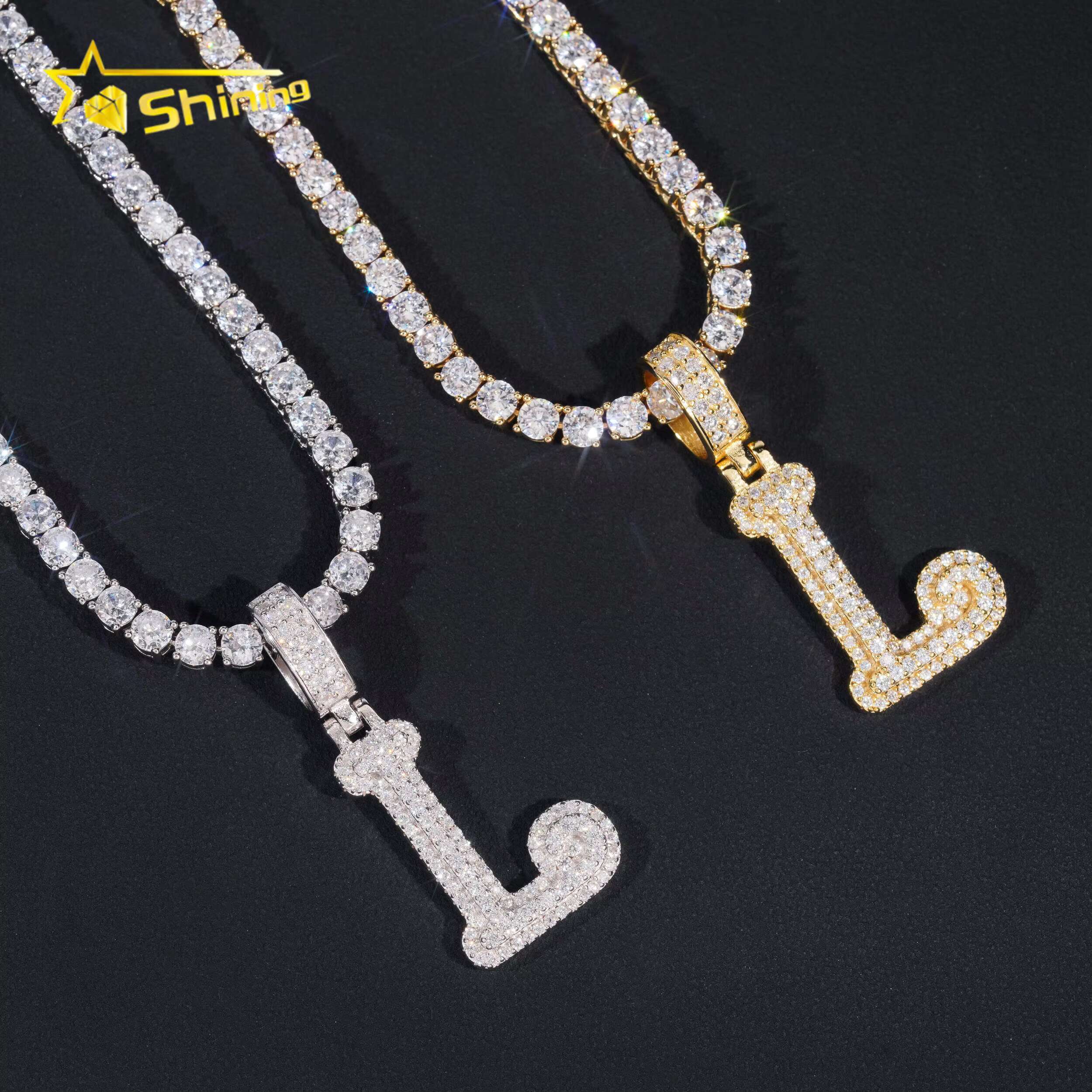 Worldwide Shipping Fashion Pendant 925 Sterling Silver VVS Moissanite Letter Pendant Men Hip Hop Jewelry Pendant Necklace