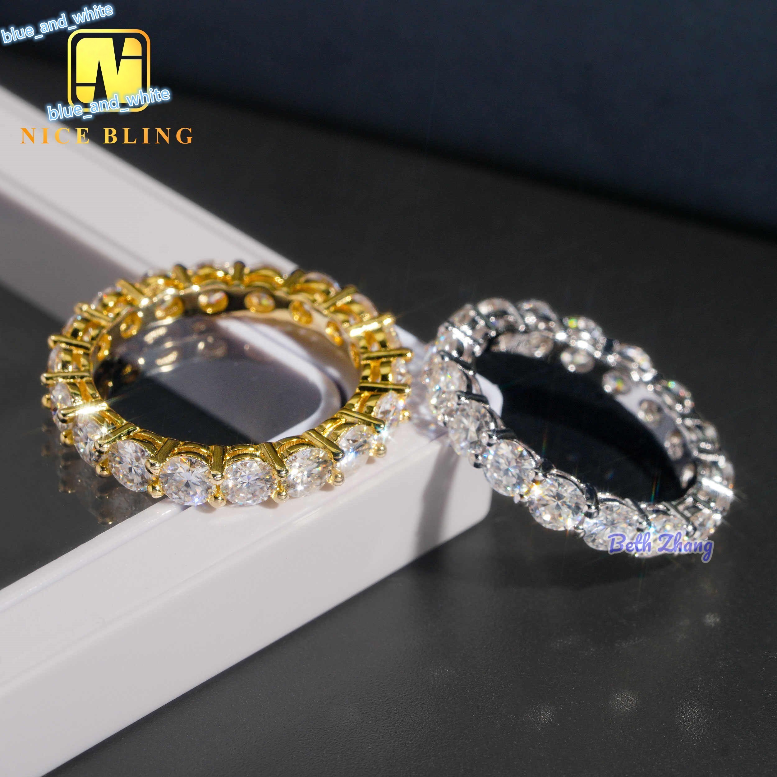 Luxury Engagement Band 925 Sterling Silver 4mm Vvs Moissanite Diamond Tennis Rings Fashion Eternity Wedding Band for Men Women