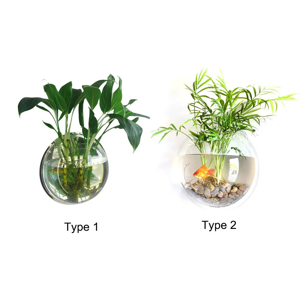 Fish Tanks Home Decoration Wall Mount Fish Tanks Goldfish Bowl Acrylic Hanging Aquariums Flowerpot Flower Vase 15/23CM 250530