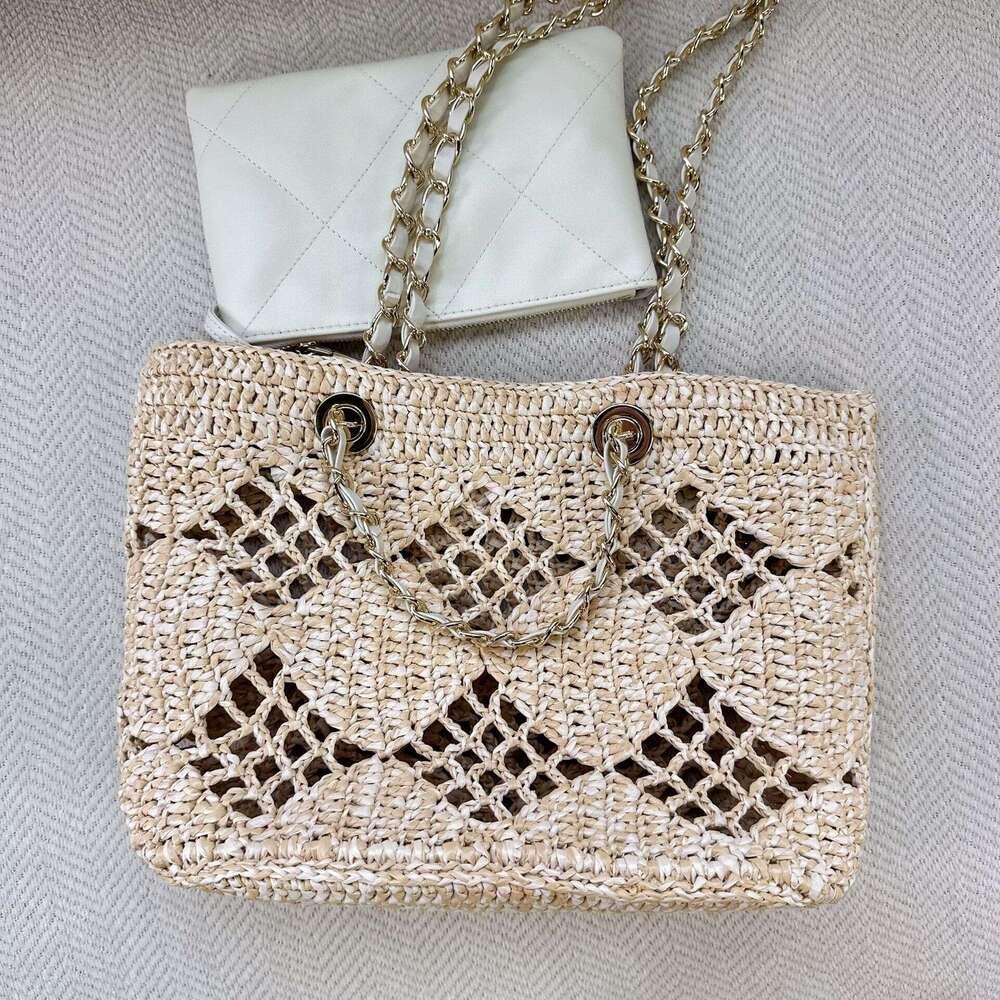 Straw Beach Tote Summer New Raffia Hollow Woven Beach High End Fashion Single Shoulder Crossbody Chain Basket Bag Crossbody Bag