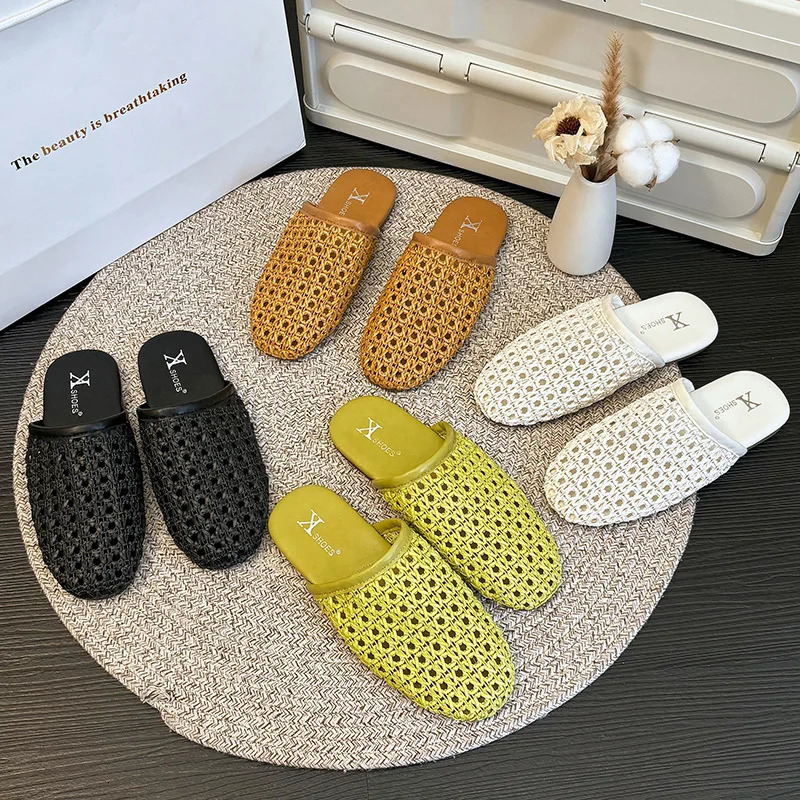 Weave Flats Mules Shoes Women Casual Sandals Summer Slippers Slingback Fashion Beach Slides Trend Mujer De Sandalias 250528