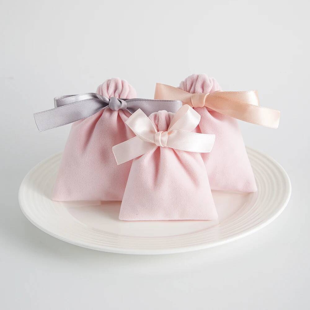 10pcs Pink Bulk Veet Ribbon Jewelry Gift Bags Candy Party Wedding FavorsTravel Organizer Storage Drawstring Dust Pouches