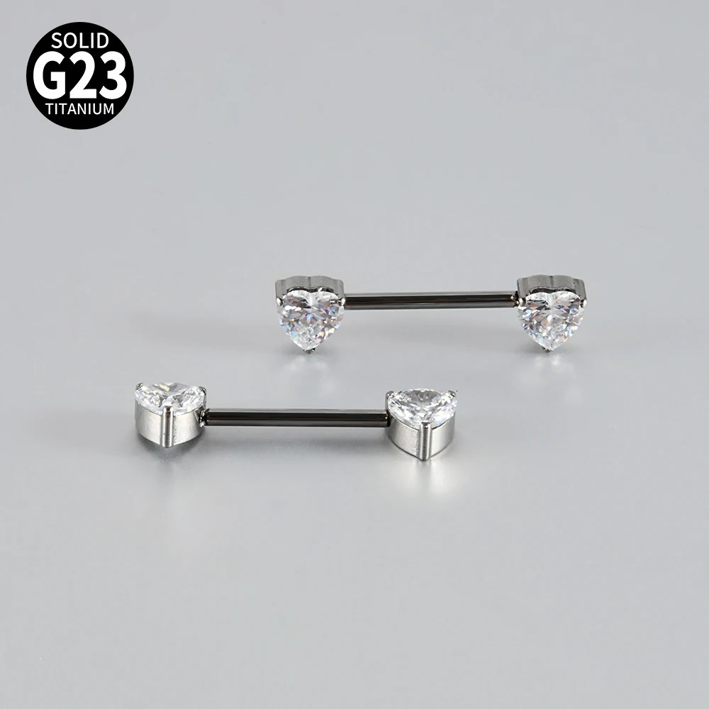 1/2/6PCS 36 Alloy Sword Nipple Barbell Ring Round Triangle Heart CZ Zirconia 14g Internal Threaded Nipple Stud 250526
