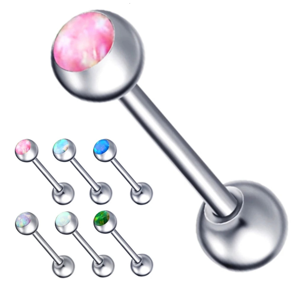 Multi Colour Opal Tongue Bar Steel 16mm 19mm 22mm Barbell Nipple Ring Body Piercing Jewellery 14g 250526