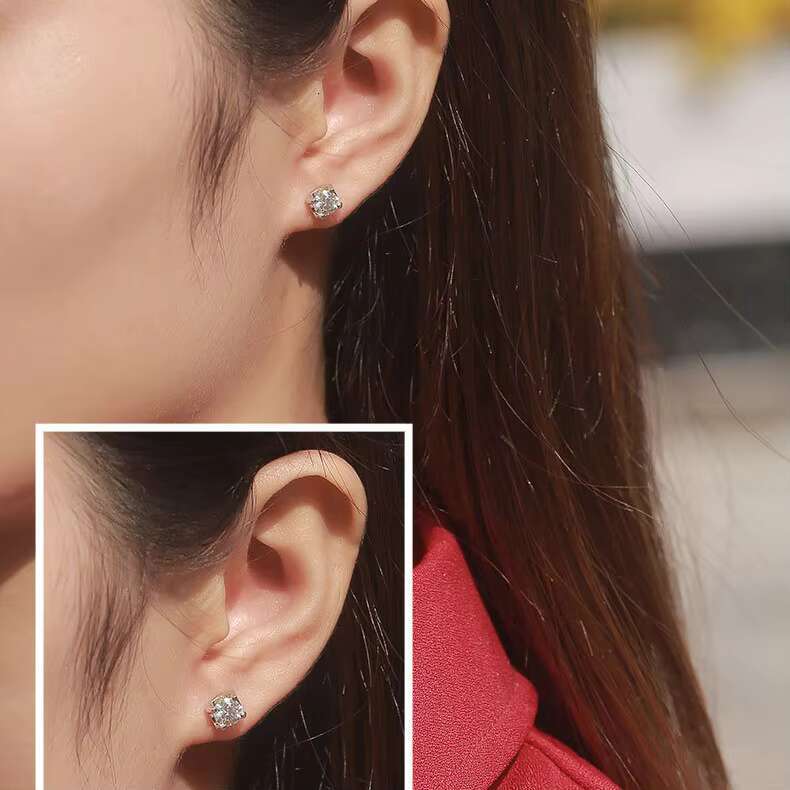 Pass Diamond Tester Hip Hop 925 Sterling Silver 6 Prong 1 Carat VVS Moissanite White Gold Plated Round Diamond Wedding Earrings