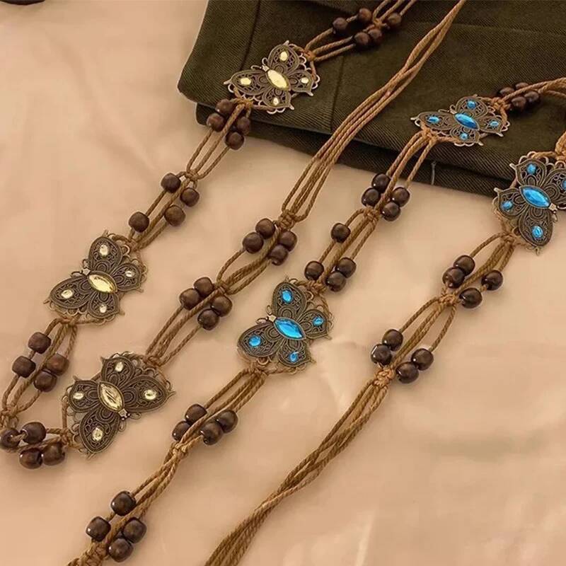 2025 Butterfly Tassel Waist Chain Y2K Trendy Bohemian Belt Summer Beach Accessories Vintage Flower Jean Skirt White Dress Belts