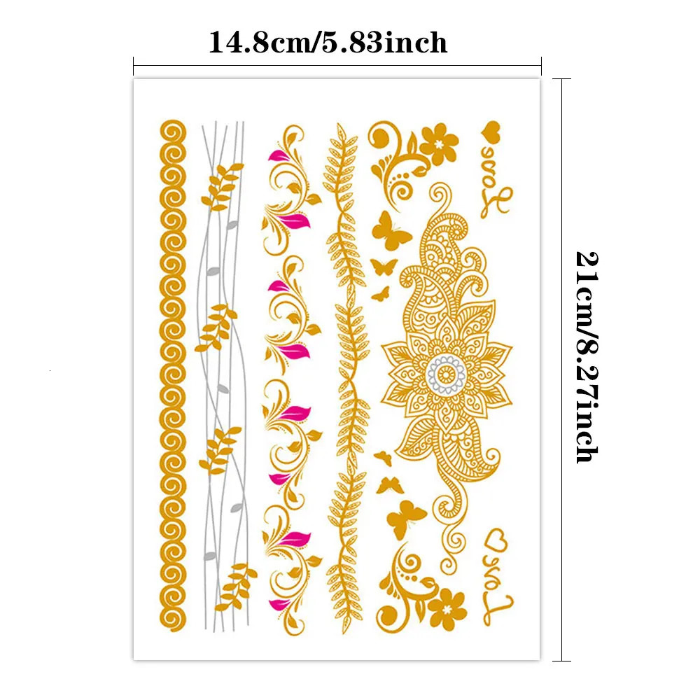 Waterproof Temporary Tattoo Sticker Hand Henna Flower Mandala Gold Silver Metallic Boho Lotus Totem Flash Tatoo Body Art Women 250530