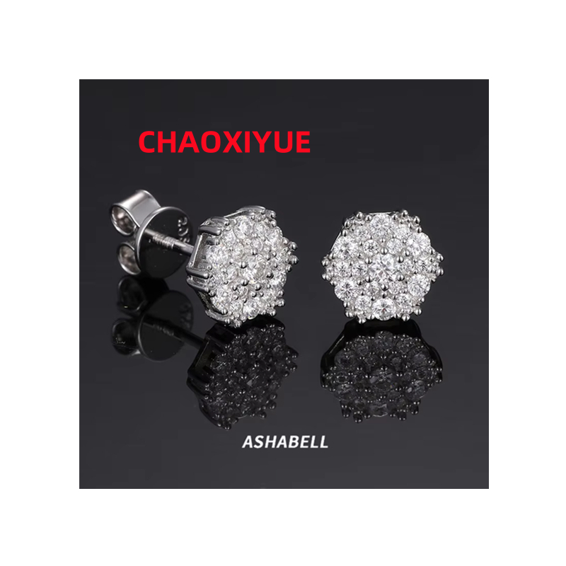 New S925 Silver Inlaid With Moissanite and Fully Inlaid With Flowers Hip-hop Hot-selling Simple Personalized Earrings