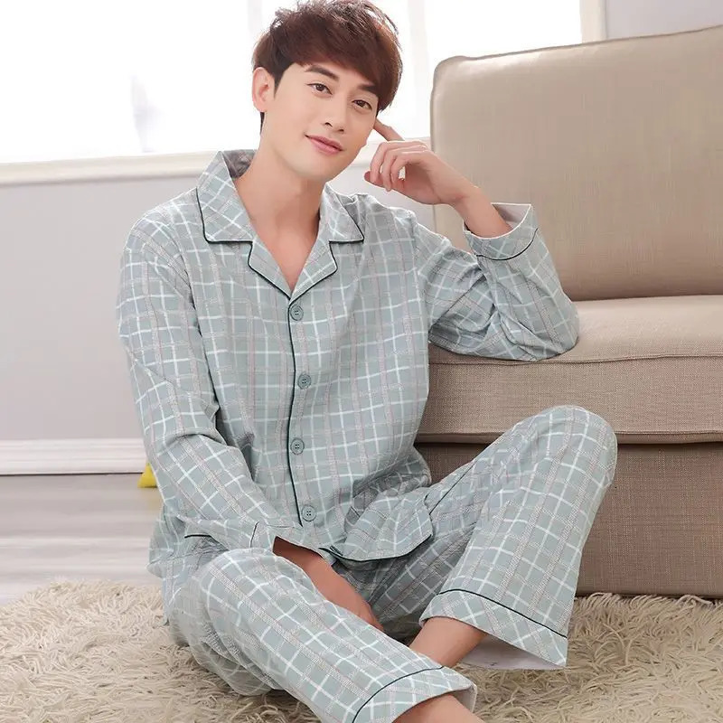 Spring and Autumn Mens LongSleeved Pajamas Homewear Suit Large Size Casual Wind Long Pants 250526