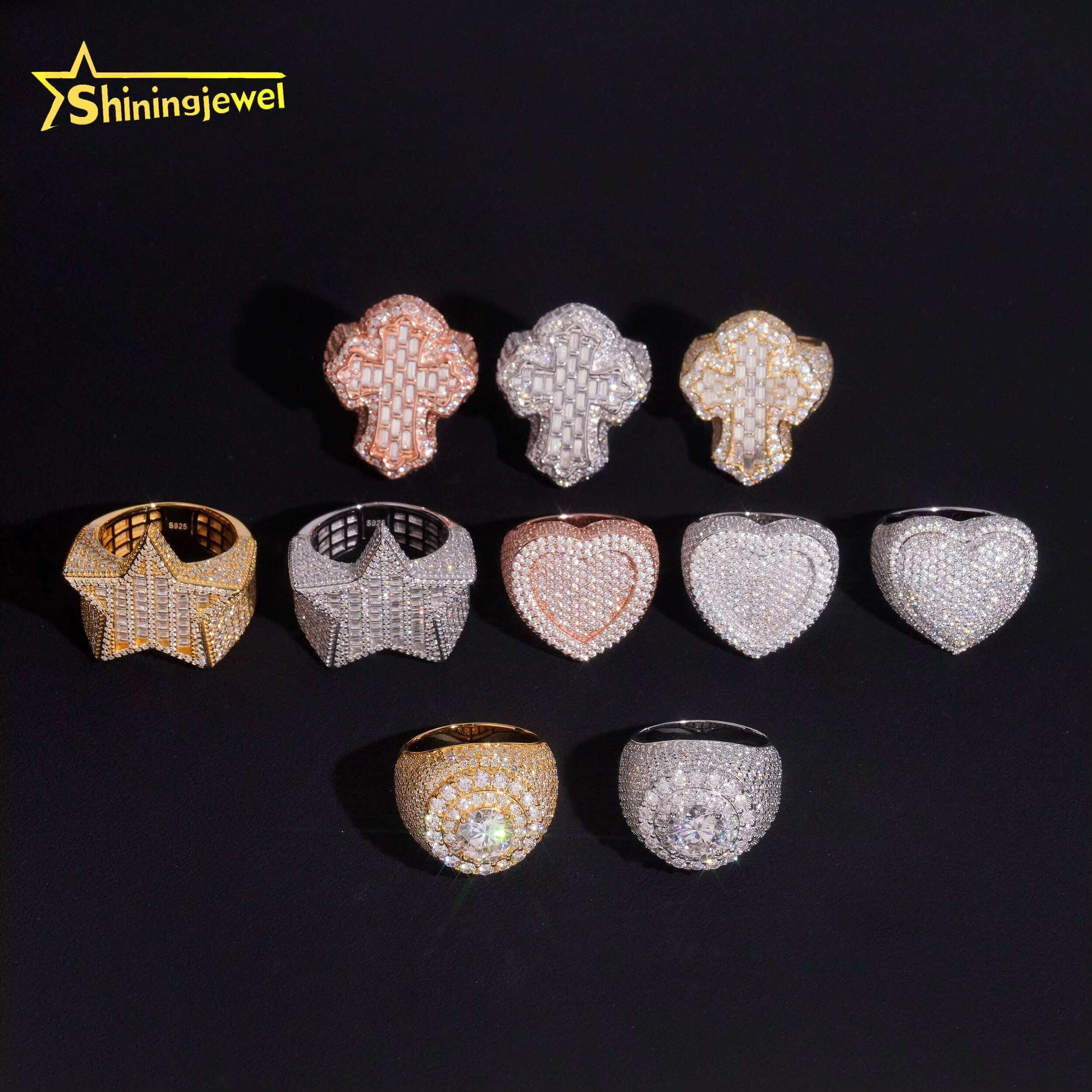 Iced Out 925 Sterling Silver VVS Moissanite Ring Hip Hop Jewelry High Quality Custom Moissanite Rings for Men