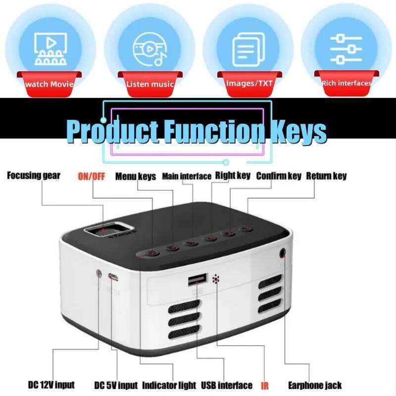 T20 USB LED HD 1080P Built-in Same-screen Version Wireless Mobile Phone MINI Projector Portable Home Theater Media Video Player