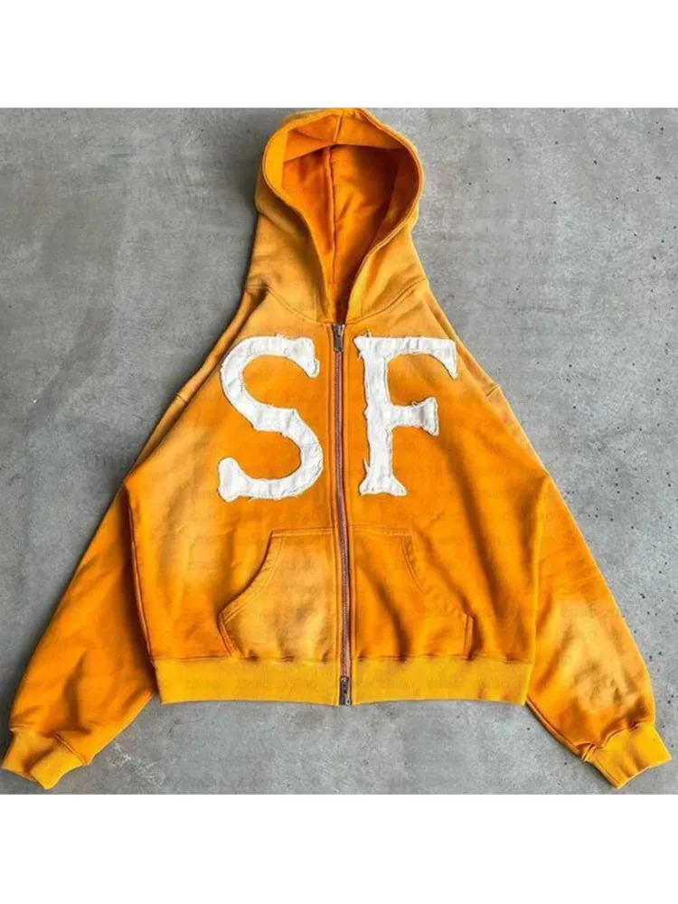 Oversized Sweatshirt Women Y2k American High Street Trend Jacket Men Letter Embroidered Zipper Hoodie Harajuku Fashion Retro Top 250529