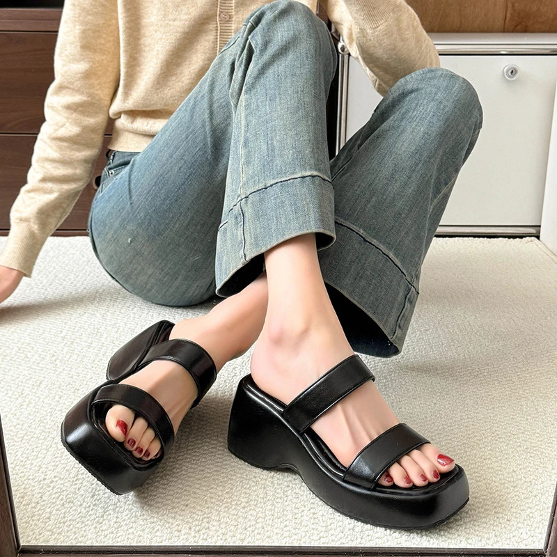 Summer Leopard Womens Platform Wedges Heel Slippers Fashion Narrow Band Slides Outdoor Open Toe Footwear 250528