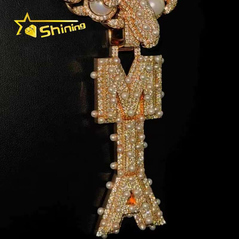 New Trendy Personality Hip Hop Jewelry Pearl Style Custom Iced Out S925 Name Necklace Pendant Fine Charms VVS Moissanite Pendant