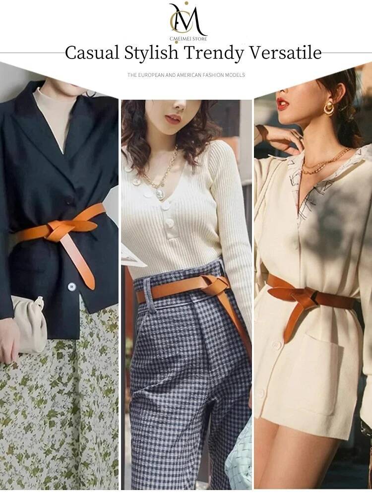 Cowhide Belt Ladies Soft Genuine Leather Knotted Strap Dress Accessories Gothic Retro Designer Girdle Corset for Women