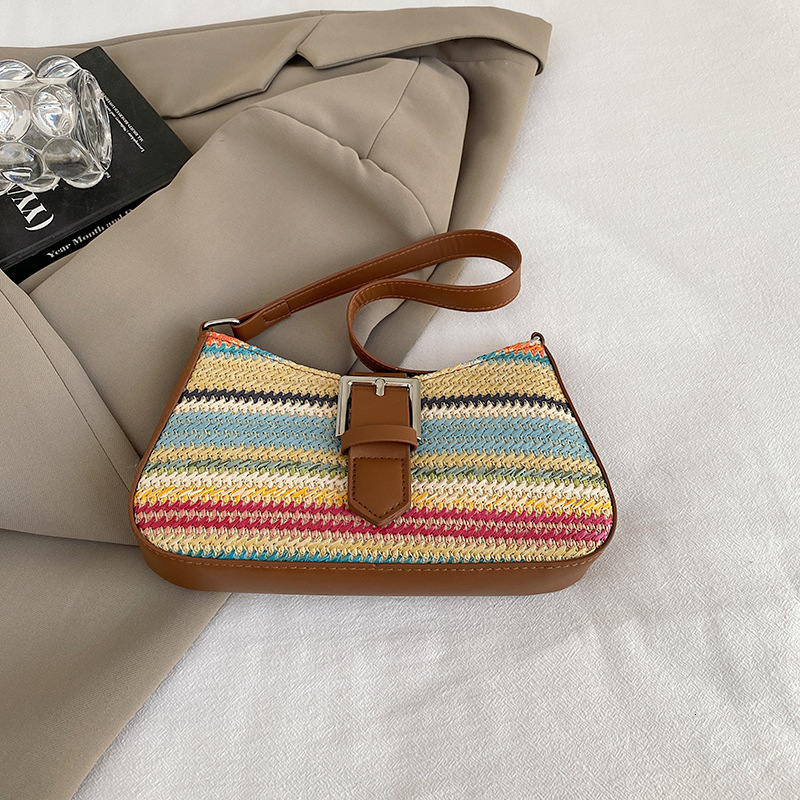 Korean Style Simple Rainbow Woven Bag Designer Shoulder Shopping Bag Shoulder Bag 2025 Free Shipping Summer New Fashion Underarm Personality Ins Style