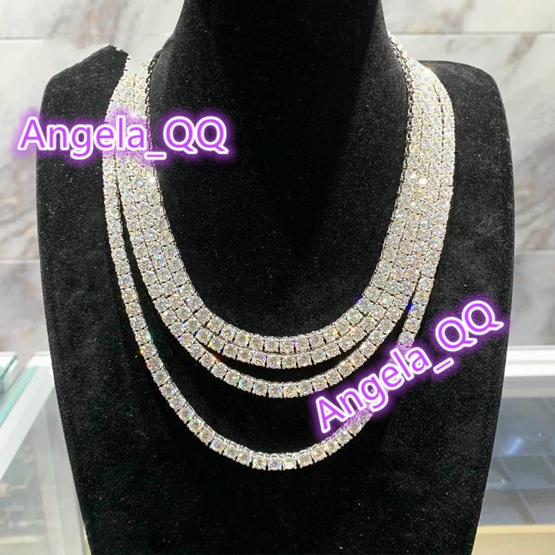 High Quality Fashion Jewelry Moissanite Chain Necklace 925 Silver 3mm 4mm 5mm 6mm VVS Moissanite Tennis Chain Hiphop Jewelry