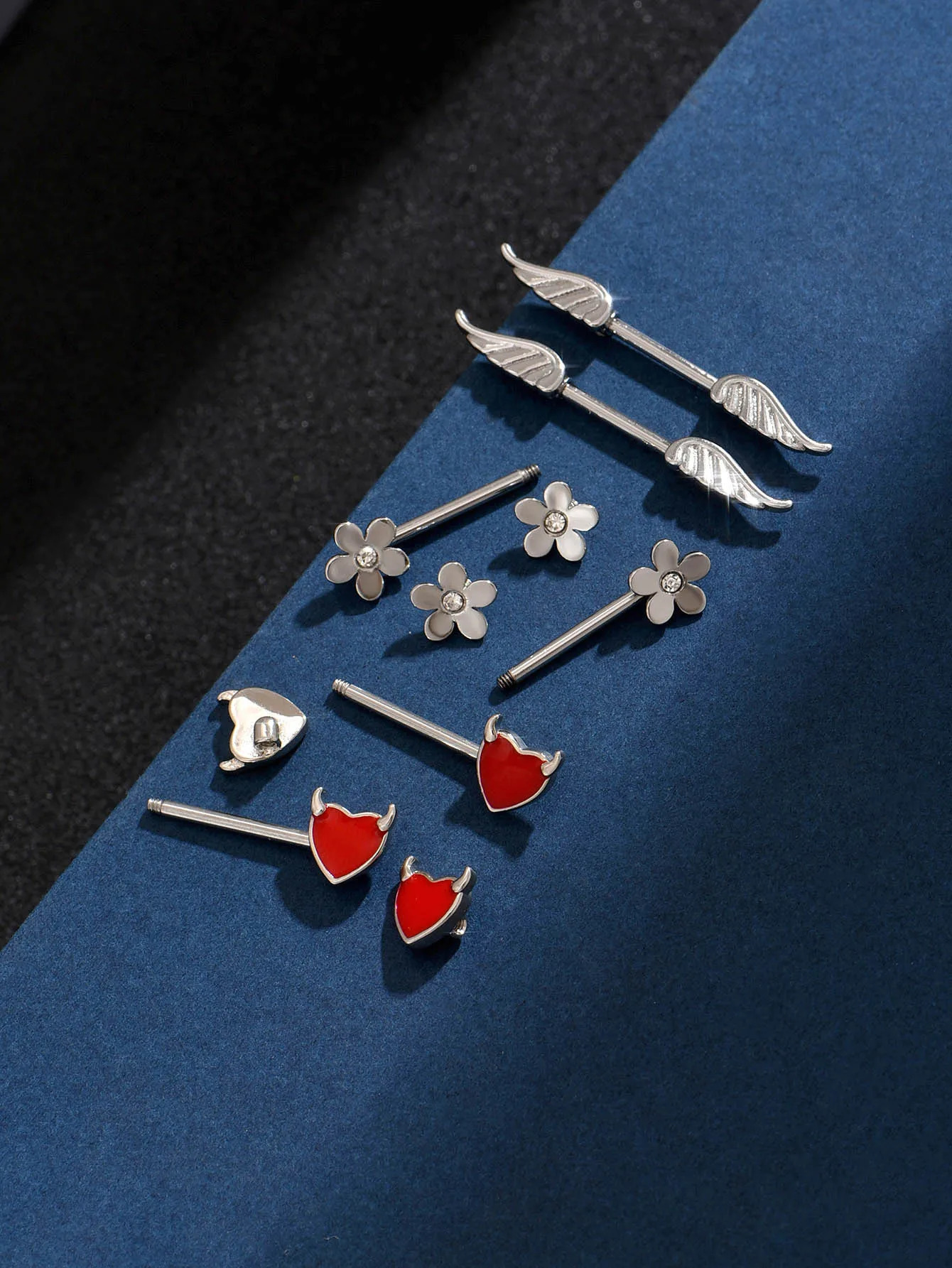 2pcs Angel Wings Nipple Piercing 14G Flower Heart Daemon oxhead Shield Bar Barbell Nipple Ring Nombril Breast Cover Jewelry 250526