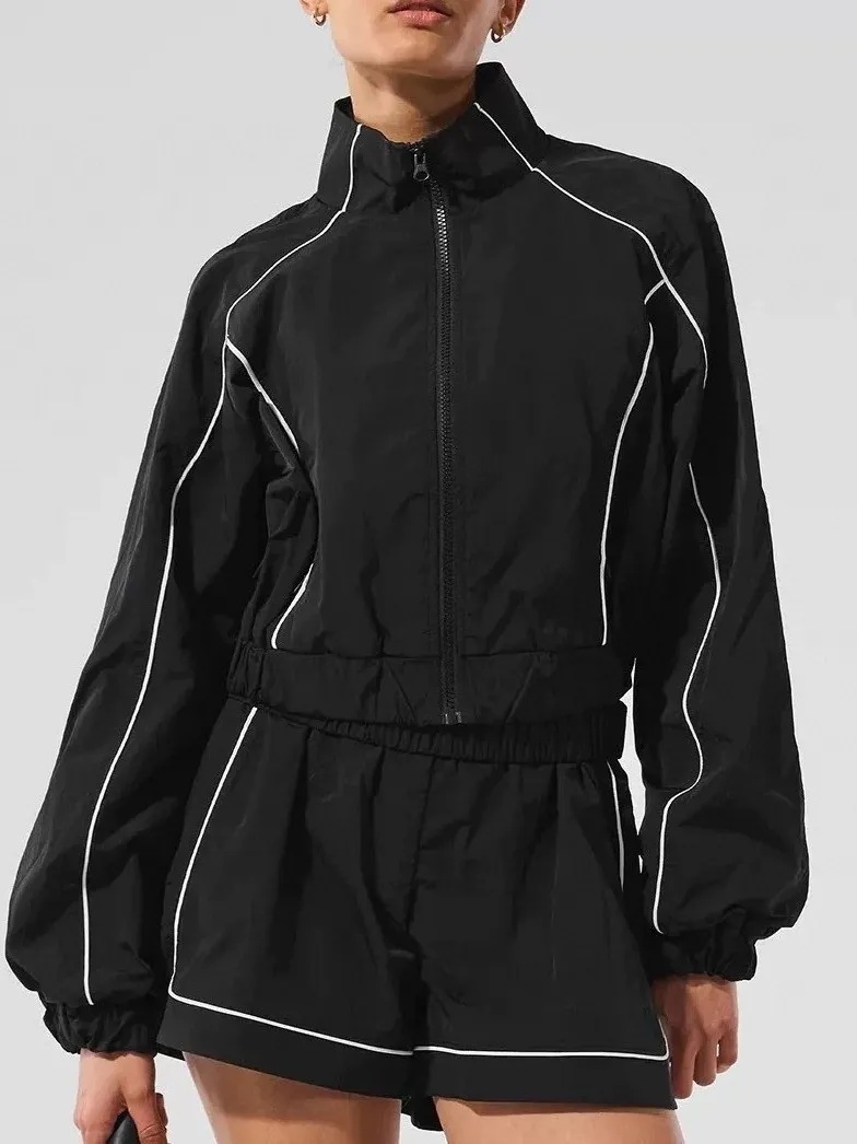 2pcs Yoga Sets Motivate Track Jacket and shorts Workout Sports Sets gym Coat spring and summer trendy brand casual fashion short jacket set