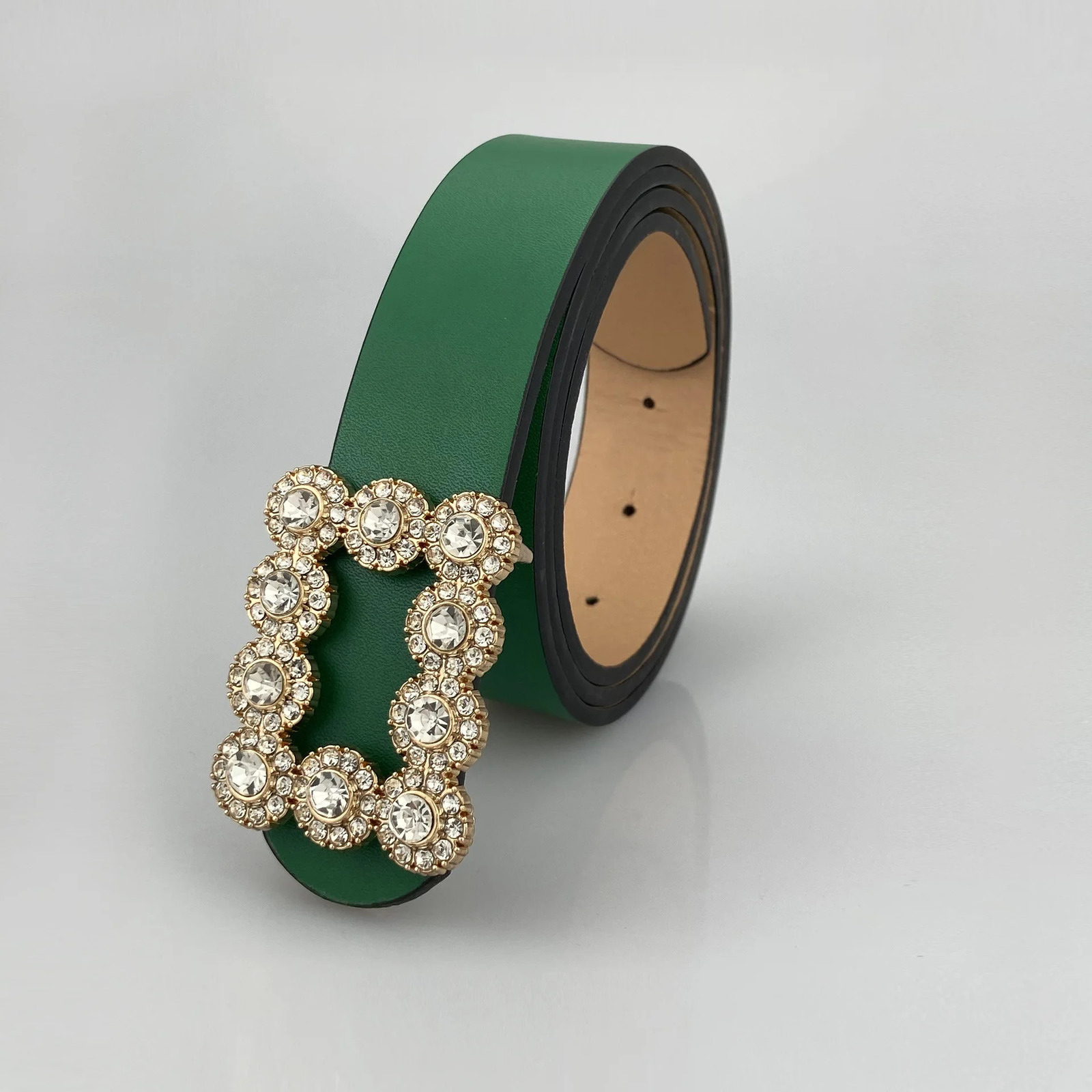 Fashion Belt Women Two Circle Diamond Decorate Buckle PU Leather Material Belt Female Casual Style Elegant Waist 250526