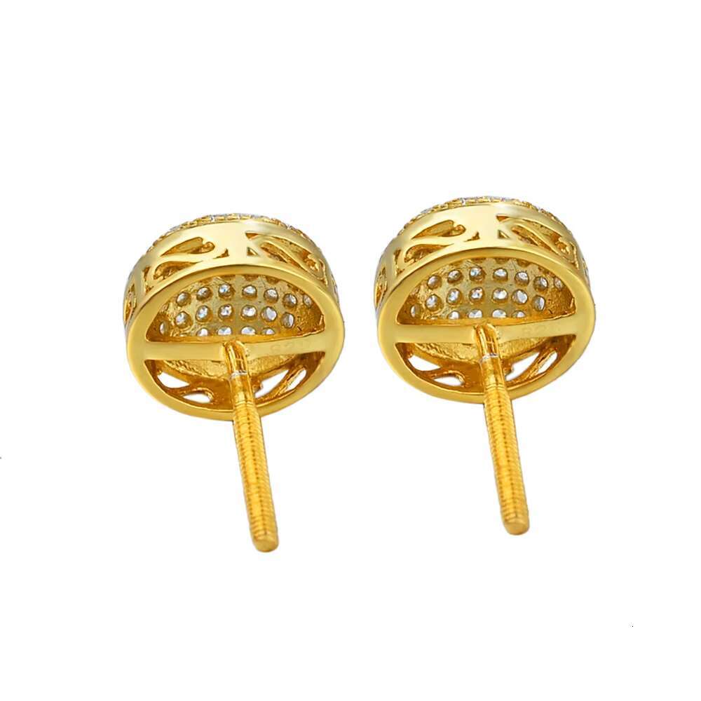 Hot Fine Jewelry Pure 18K Gold Plated 9mm VVS Moissanite Diamond 925 Silver Circle Round Studs Earrings for Men