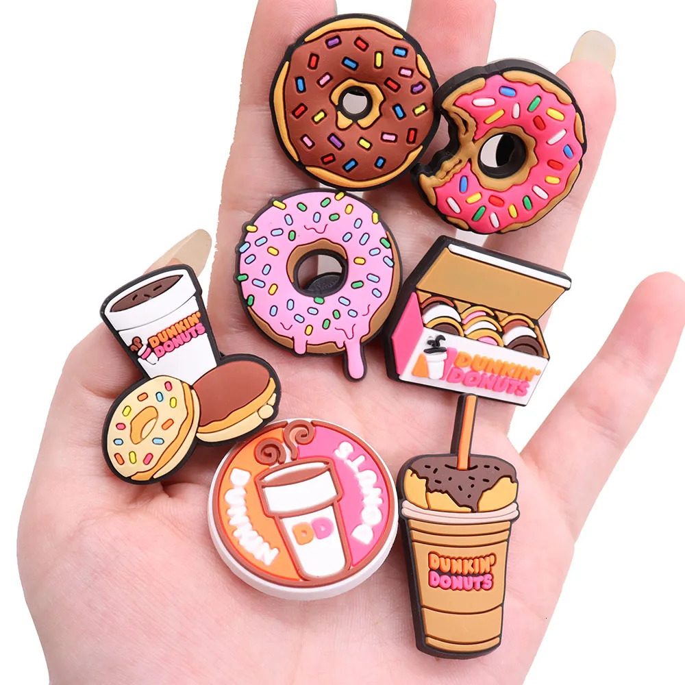 111PCS PVC Shoe Charms Food Donuts Coffee Buckle Clog Fit Wristbands Decoration Ornaments Accessories Holiday Present 250528