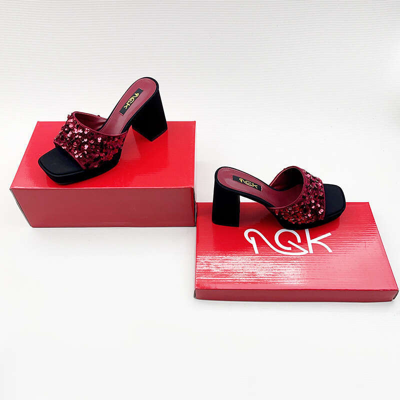 Fashion Shoes 2025 Spring Open-Toe Chunky Heel High-Heeled Women's Slippers with a High-End Feel