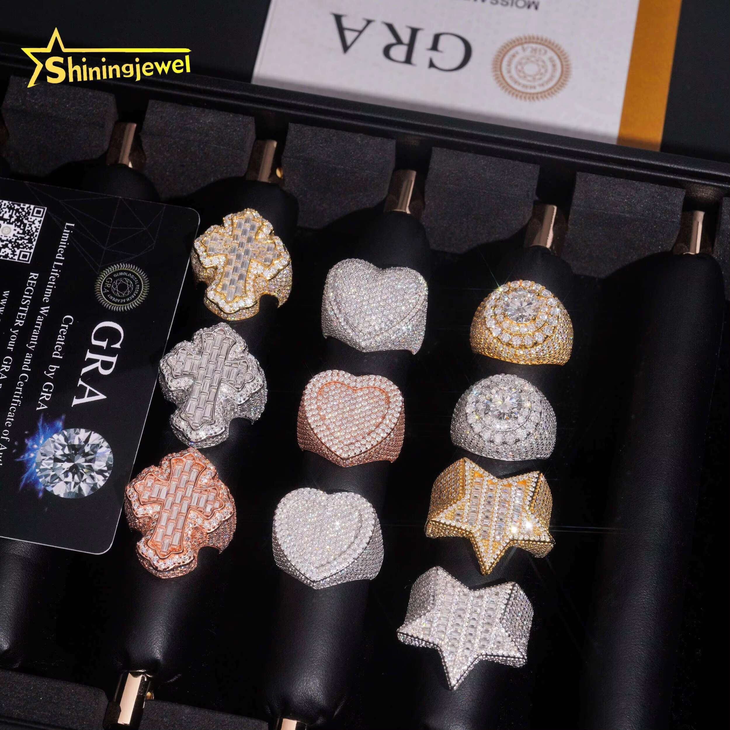 Iced Out 925 Sterling Silver VVS Moissanite Ring Hip Hop Jewelry High Quality Custom Moissanite Rings for Men