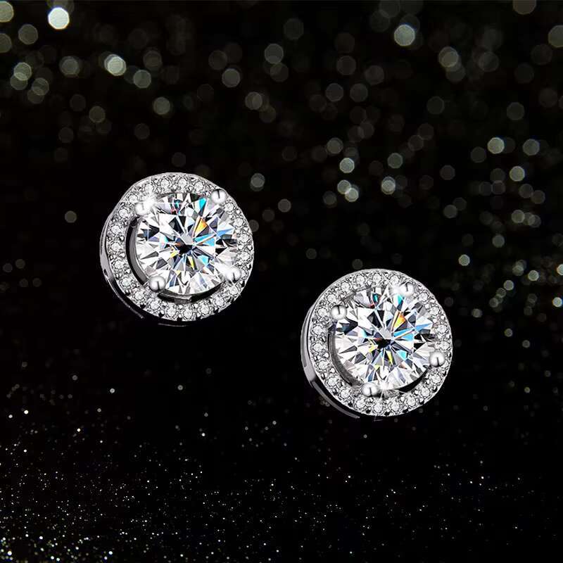 Pass Diamond Tester Hip Hop Jewelry 925 Silver VVS Moissanite Diamond Stud Earrings for Men Women With GRA Certificate