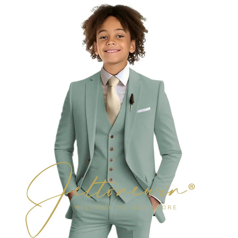 Beige Boys Slim Fit Formal Suit 3 Pieces Set for Wedding Prom Dinner Party Kids Uniform Custom Tuxedos Blazer Vest Pants 250530
