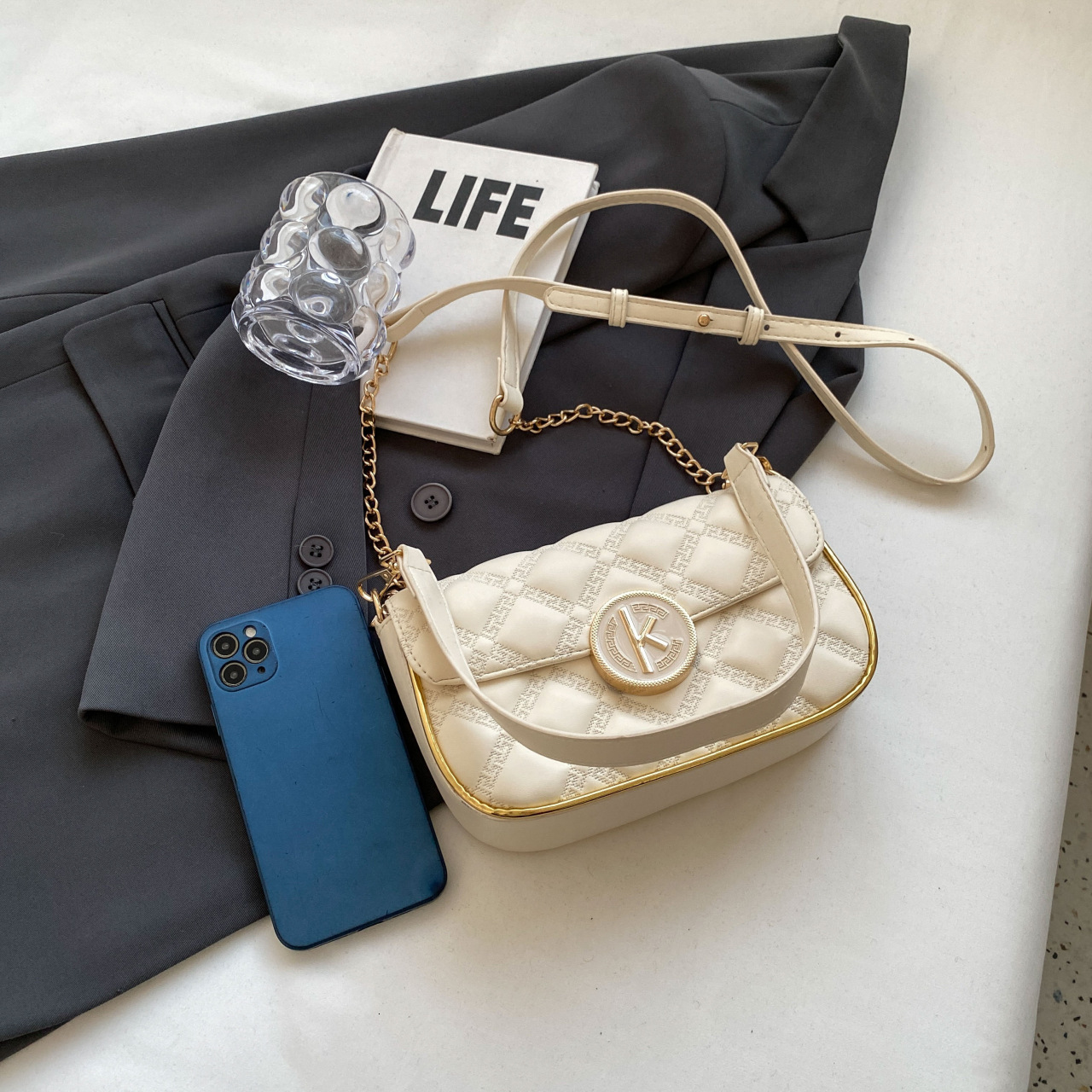 Free Shipping Designers New Trendy Womens Bag Diamond Grid Chain Bag Women's Summer Small Square Bag Hand-held Single Shoulder Crossbody Bag Wome