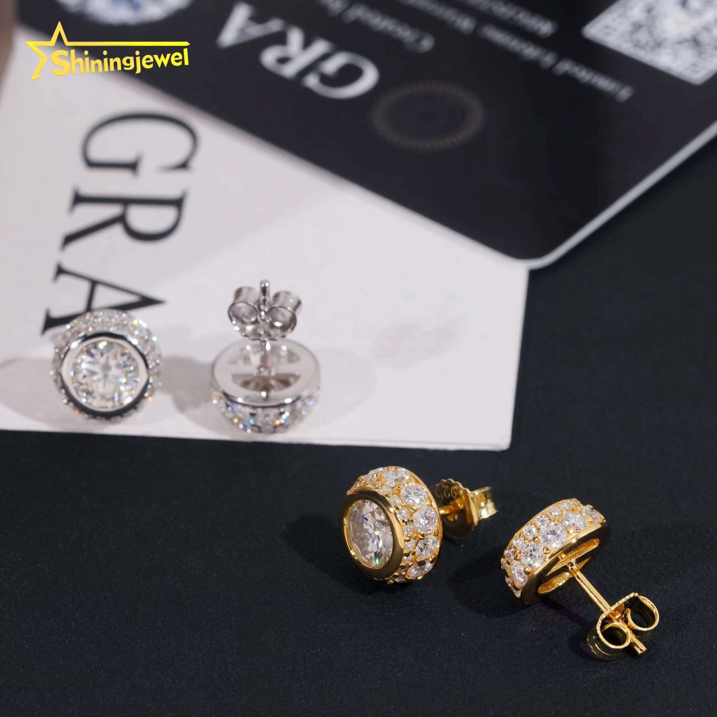 Wholesale Price Bezel Moissanite Hip Hop Earring Pass Diamond Test Gold Plated S925 Push Back Stud Earring Fast Shipping
