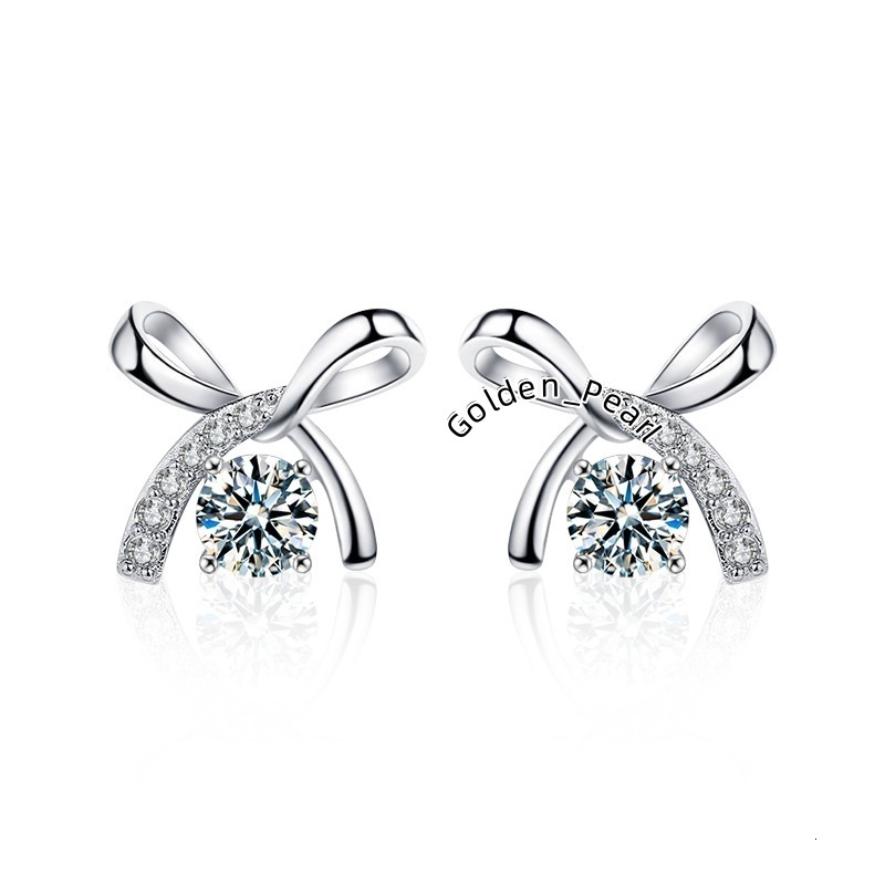 Mosang Womens S925 Sterling Silver Bow Earrings Light Luxury All-Match Korean Style Factory Direct Supply Moissanite Jewelry
