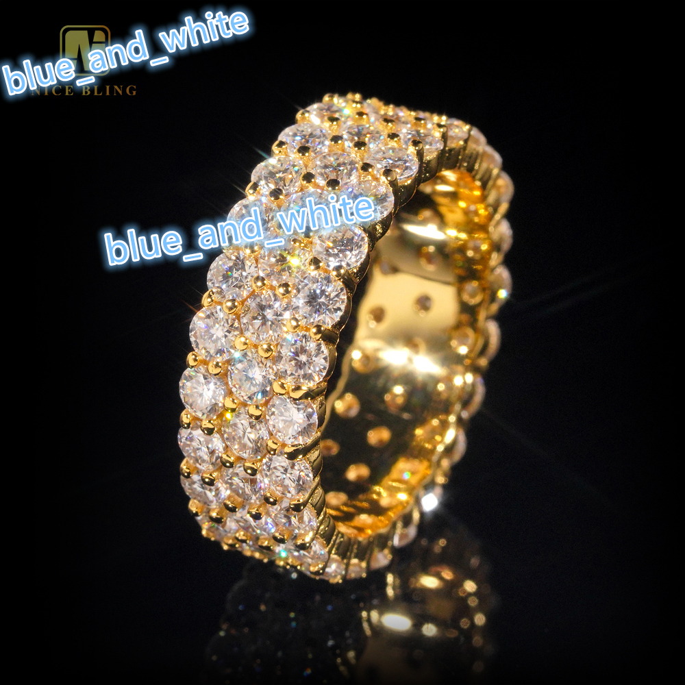 GRA Certificate 925 Sterling Silver Gold Plated Hip Hop Jewelry New Style 3row Stone VVS Diamond Moissanite Hip Hop Ring