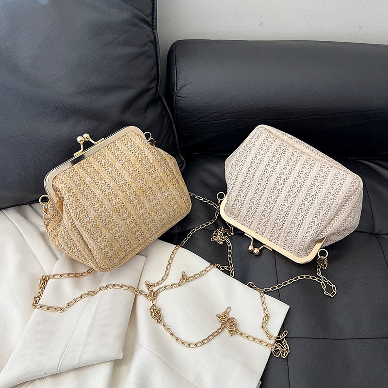 Free Shipping Designer Chain Handbag Versatile Crossbody Woven Bag Womens Clip Mouth Shell Bag New Korean Version Fashion