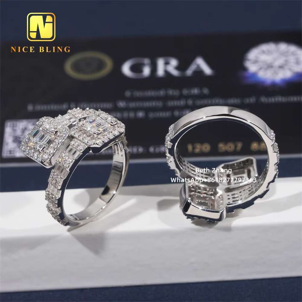 Anti Stress Ring Custom Hip Hop Jewelry S925 Baguette Cut Moissanite Diamond Engagement Ring for Men