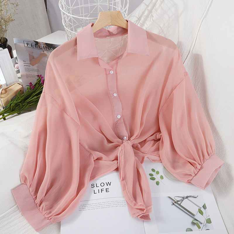 K892 2025 chiffon small shawl summer sun protection clothing women's cardigan outer wear waistcoat thin small shirt