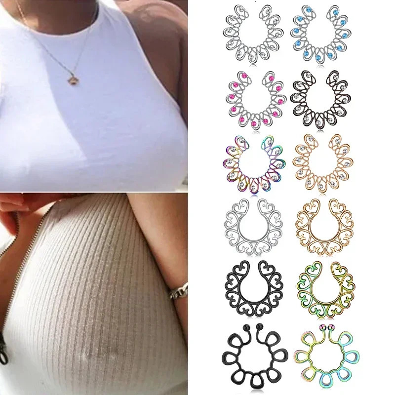 2Pcs 316L Stainless Steel Adjustable Nipple Ring for Women Nipple Shield Clip On Nipple Rings Nipple Piercing Jewelry 250526