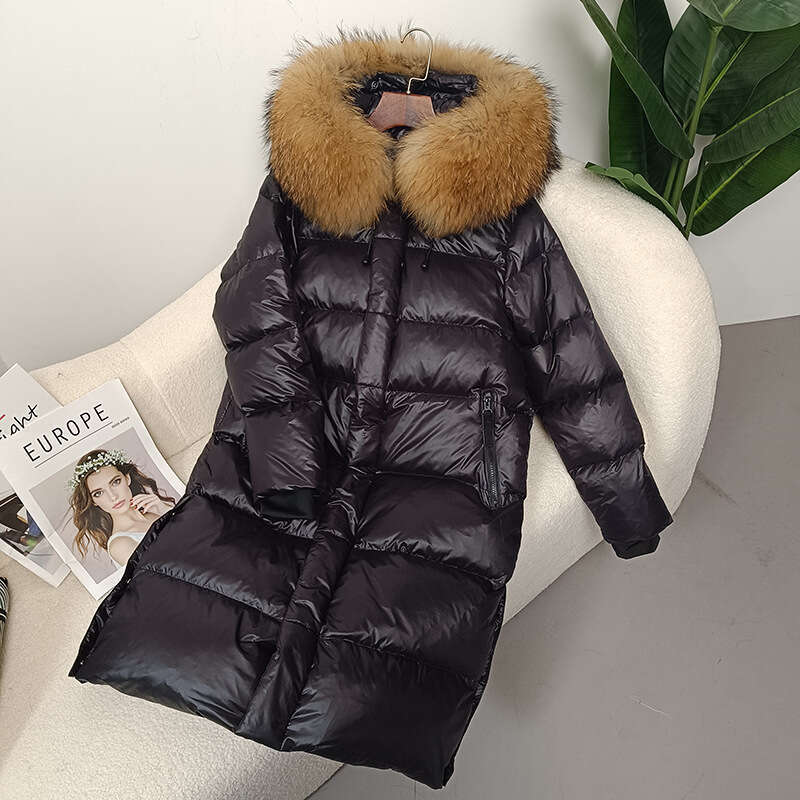 2025 New Black Gold Duck Mid-Length Women's Down Jacket Fashionable Elegant Hooded Windproof Thickened Warm Coat