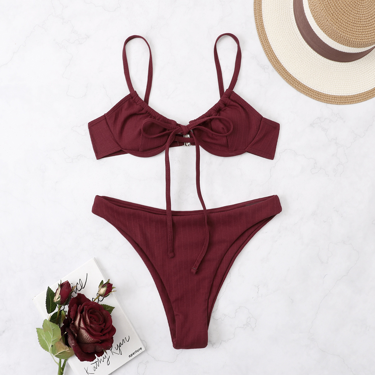 Outdoor Sexy Beach Bikini Free Shipping 2025 New Designer Shoes Bikini Solid Color Sexy Split Swimsuit