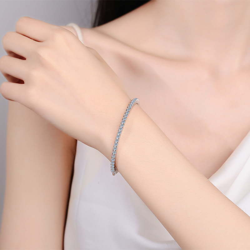 Full Pave Moissanite Tennis Bracelet for Women 925 Sterling Silver Bangle with Platinum Plating Luxury Sparkling Jewelry Gift
