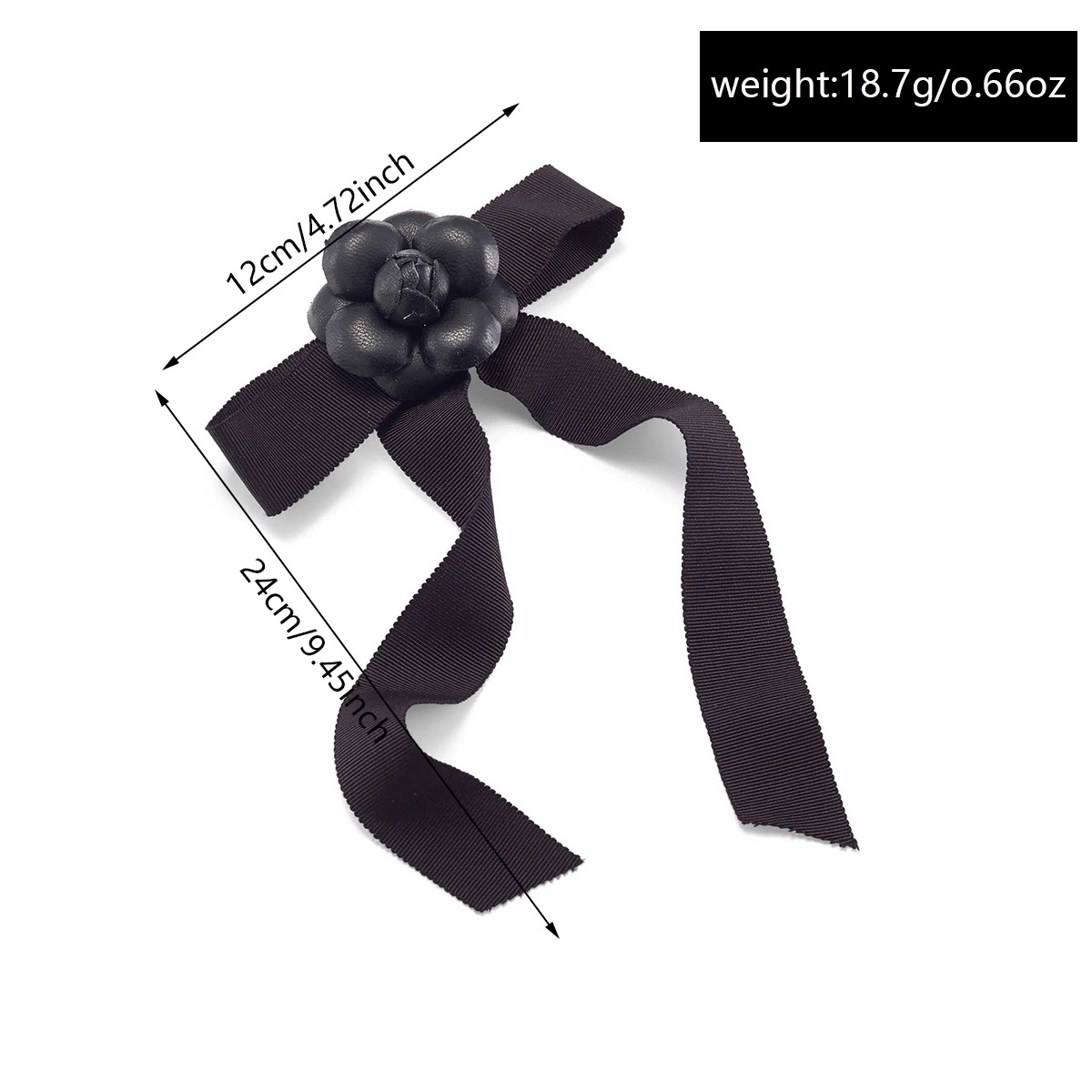 French Style Sweet Rose Bow knot Long Black Ribbon Hair Clip Minimalist Elegant Hairpin for Women