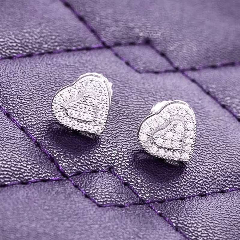 8MM Heart Shaped Moissanite Cluster Stud Earrings D Color 925 Sterling Silver Hip Hop Style for Women Men Pass Diamond Tester