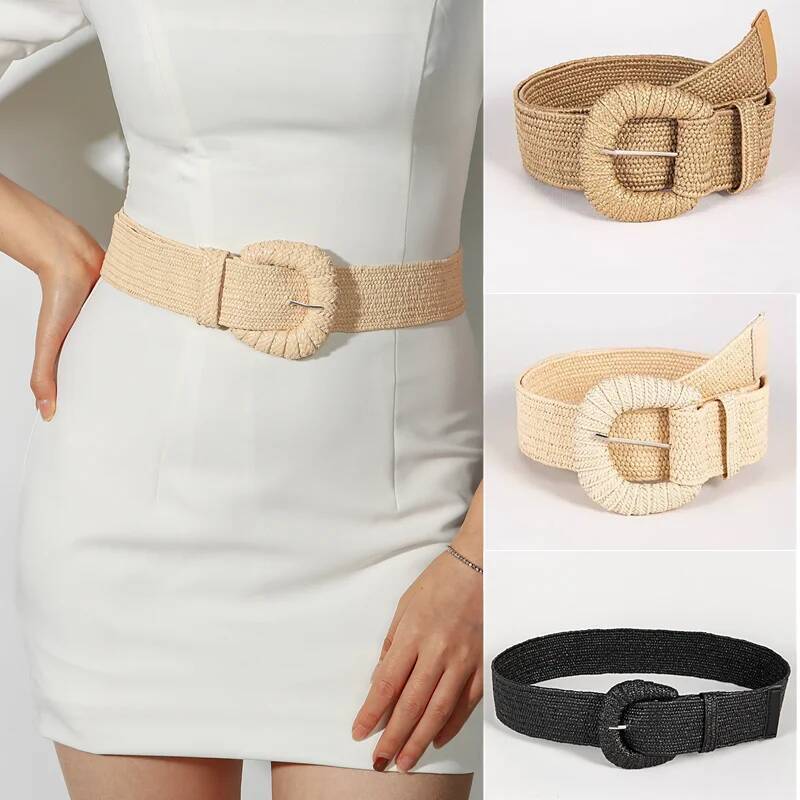 100cm New Retro Women Summer Pin Buckle Fashion Female Braided Wide Belts Designer Woven Elastic PP Straw Girls Waistband