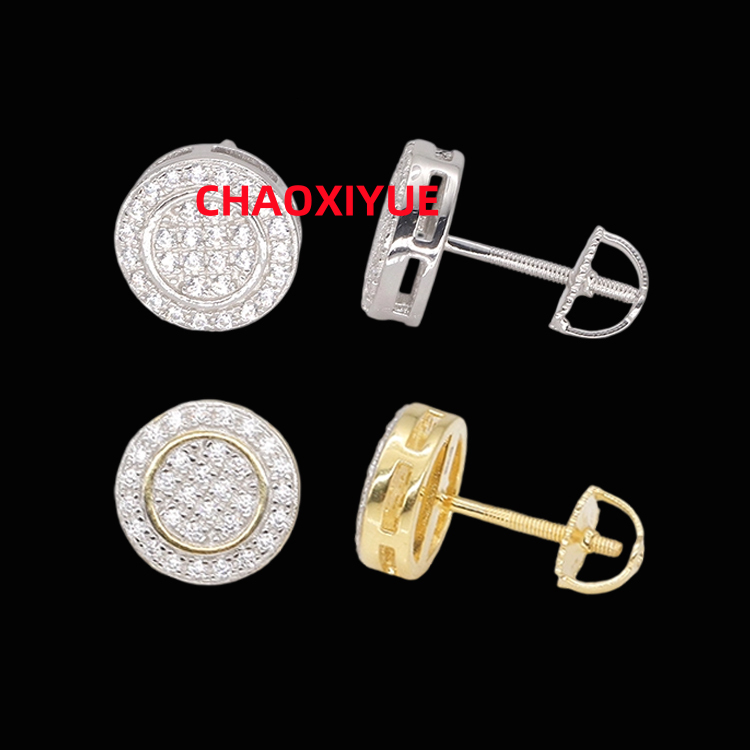 Fine Jewelry Mens 925 Silver Earrings Fashion Hip Hop Style Round Iced Out Stud with D VVS Moissanite Diamond Luxury Earrings