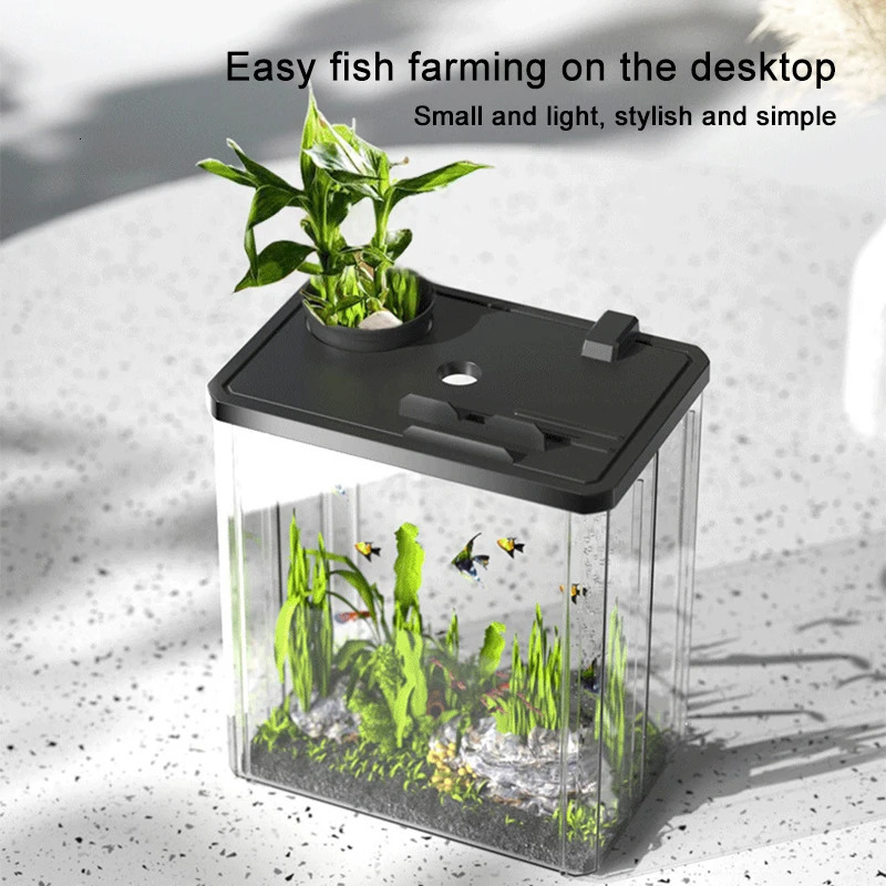 Acrylic Transparent Fish Tanks Crash-proof Plexiglass Small-scale Living Room Landscape Ecological Tank Aquariums and Fish Tanks 250530